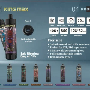 Breze Stiik King Max 10000 Puffs Disposable Vape Pen 20ml Capacity Adjustable Airflow Mesh Coil Wholesale Nicotine 0% 1% (2)