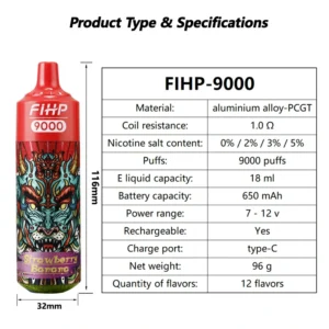 FIHP 9000 Puffs Disposable Vape Pen High-Capacity 18ml E-Liquid Versatile Nicotine Options and Bulk Wholesale Availability (13)