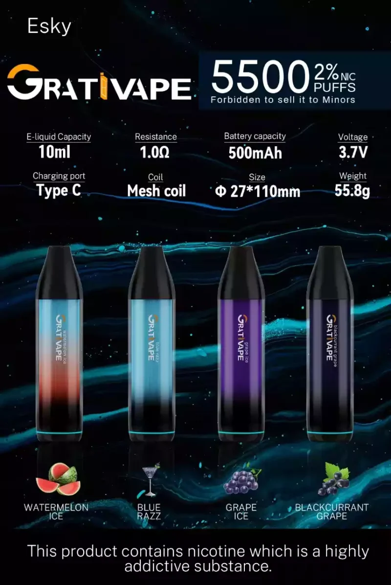 Grativape Esky 5500 Puffs Disposable Vape Pen Wholesale 2024 Hot Selling Support Rechargeable (3)