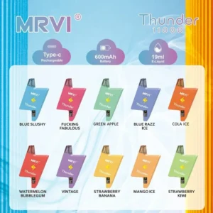 MRVI THUNDER 11000 PUFFS Wholesale Disposable Vape 2% 3% 5% Nicotine 19ml E-Liquid With Power Screen Display 2024 Popular (11)