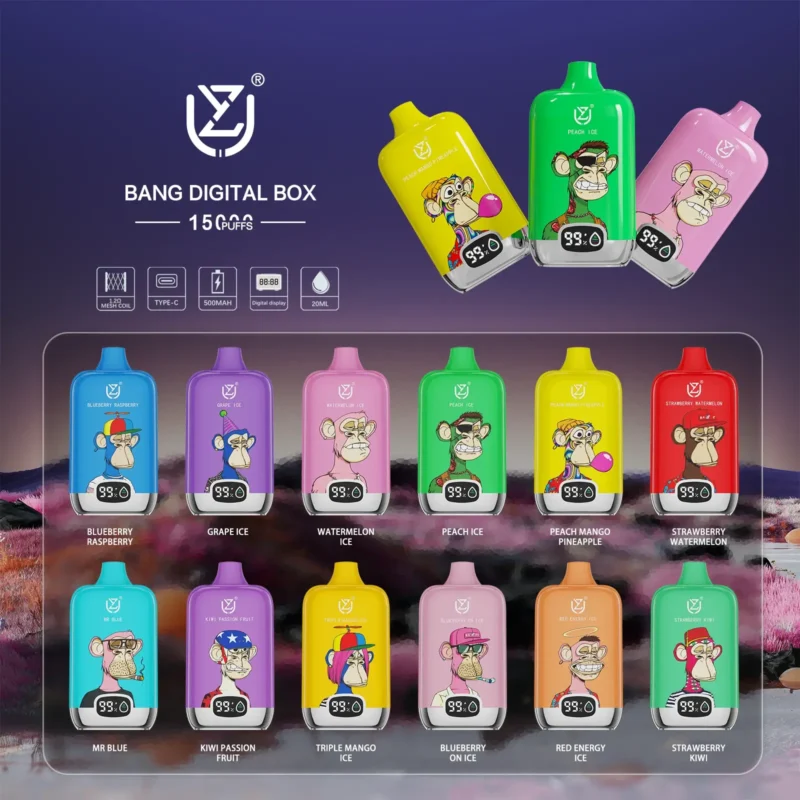 UZY Bang Digital 15000 Puffs Premium Disposable Vape Pen with 20ml Capacity and Multiple Nicotine Options for Wholesale Nicotine 0% 2% 3% 5% (8)