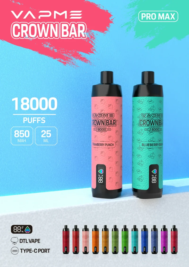 Vapme Crown Bar 18000 Puffs Rechargeable Battery Mesh Coil 2% 5% Low Nicotine Low Price Wholesale Disposable Vape (14)