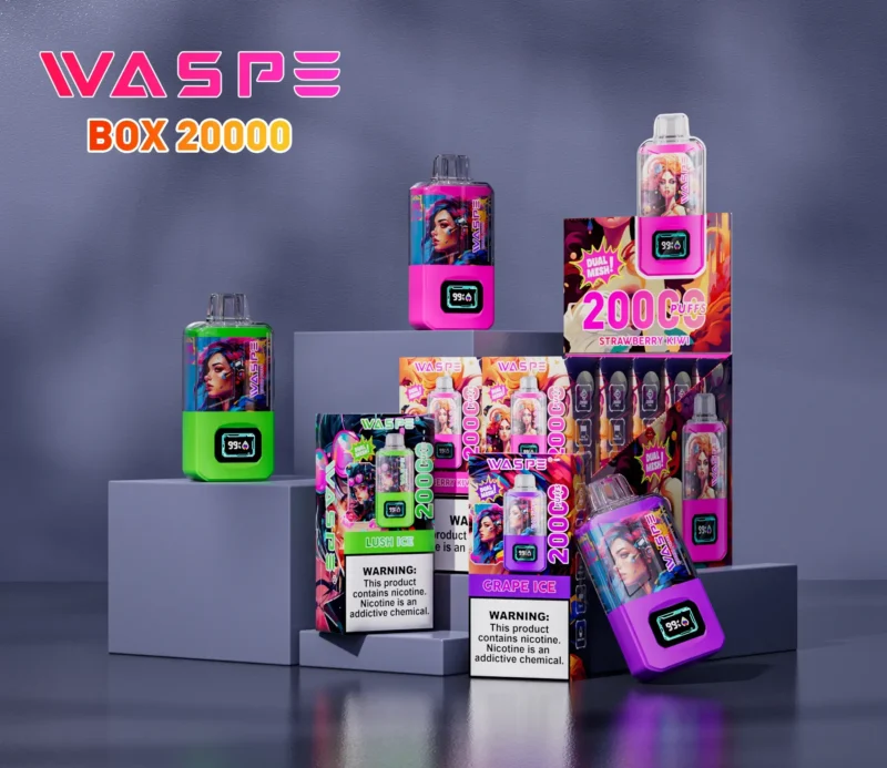 Wholesale WASPE 20000 PUFFS Dual Mesh Box Disposable Vape Pen with Dual Mesh Box and LCD Display Available in 0% 2% 3% 5% Nicotine and 24ml Capaci ( (16)