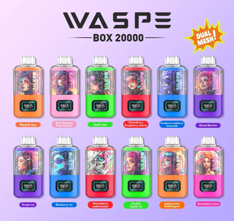 Wholesale WASPE 20000 PUFFS Dual Mesh Box Disposable Vape Pen with Dual Mesh Box and LCD Display Available in 0% 2% 3% 5% Nicotine and 24ml Capaci ( (6)