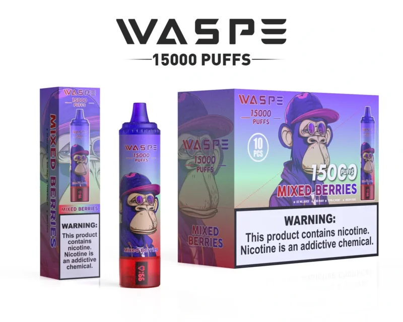 Wholesale Waspe 15000 Puffs Disposable Vape Pen with 22ml E-Liquid 850mAh Rechargeable Battery and LCD Display Available in 0% 2% 3% 5% Nicotine Levels (15)