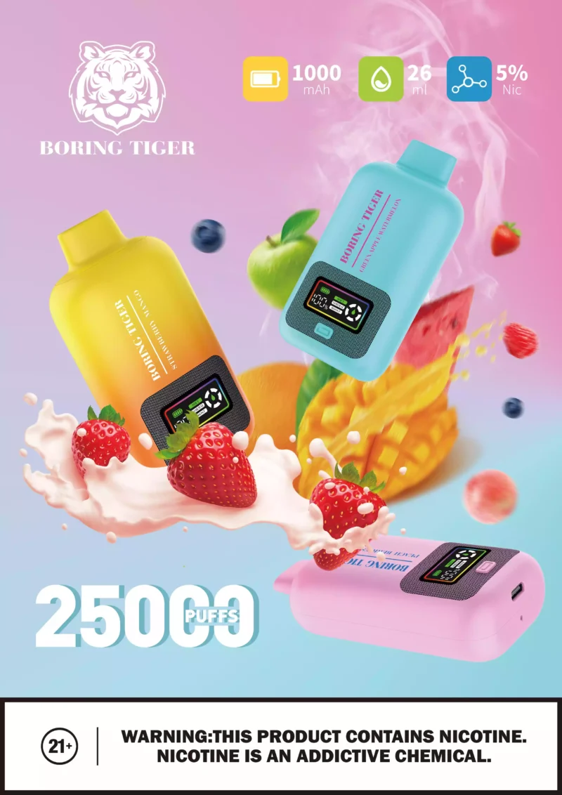 Boring Tiger 25000 Puffs Wholesale Disposable Vapes 5% Nicotine Digital Smart Screen 17 Flavors 2024 New Arrival Buy Bulk (7)