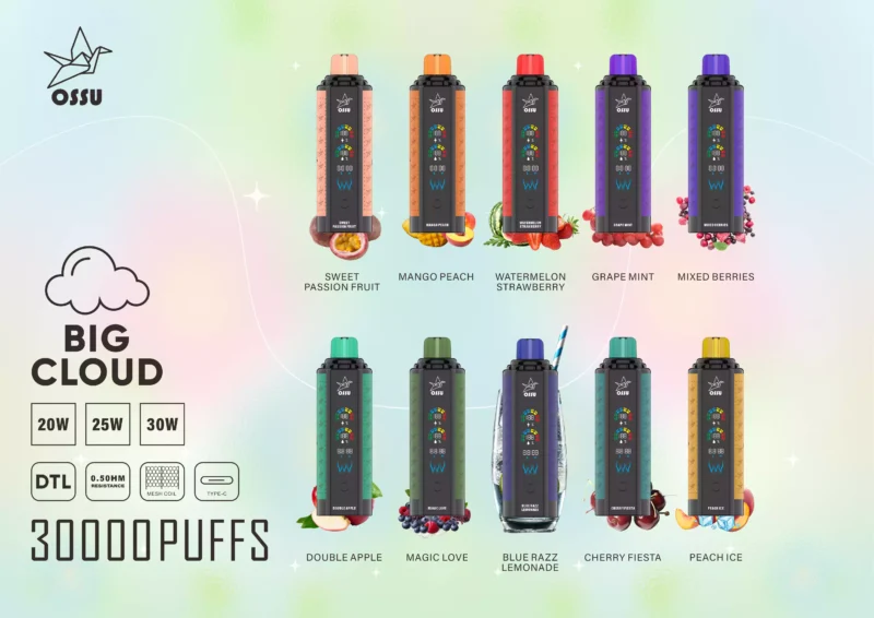 OSSU 30000 Puffs Wholesale Disposable Vape Buy Bulk Rechargeable 0% 2% 3% 5% Low Nicotine Digital Smart Screen 2024 Hot (1) (2)