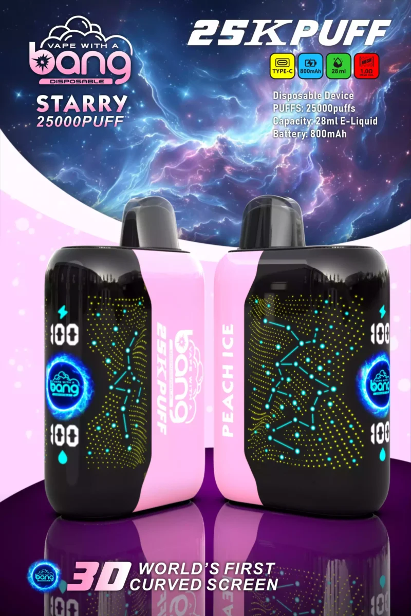 Bang Starry 25000 Puffs Rechargeable 3D Curved Screen Disposable Vape Wholesale 0% 2% 3% 5% Low Nicotine 28ml E Liquid Mesh Coil Bulk Buy Disposable Electronic Cigarettes (5)