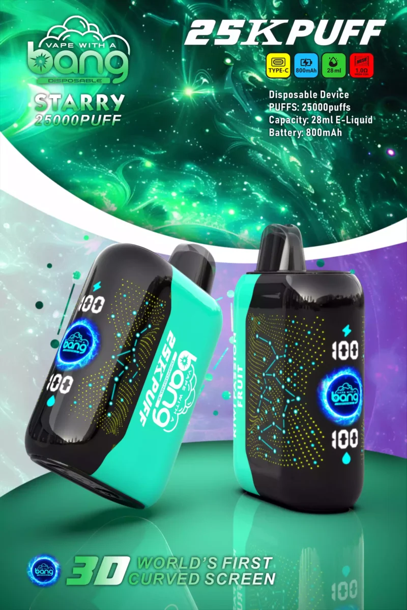 Bang Starry 25000 Puffs Rechargeable 3D Curved Screen Disposable Vape Wholesale 0% 2% 3% 5% Low Nicotine 28ml E Liquid Mesh Coil Bulk Buy Disposable Electronic Cigarettes (8)