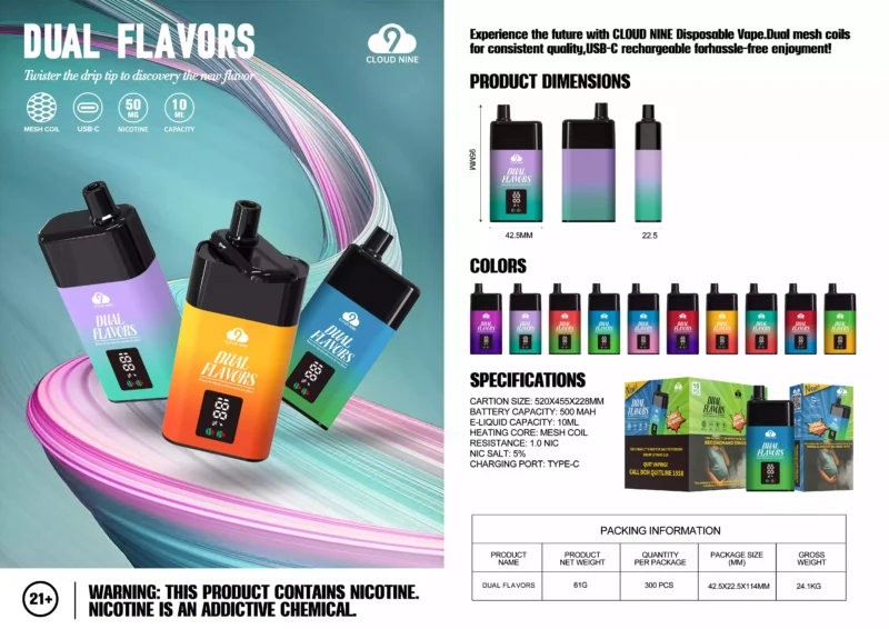 CLOUD NINE D19P 9000 Puffs Wholesale Disposable Vape 3% Nicotine Fresh 10 Flavors Bulk Buy Original Factory Shipping (12)