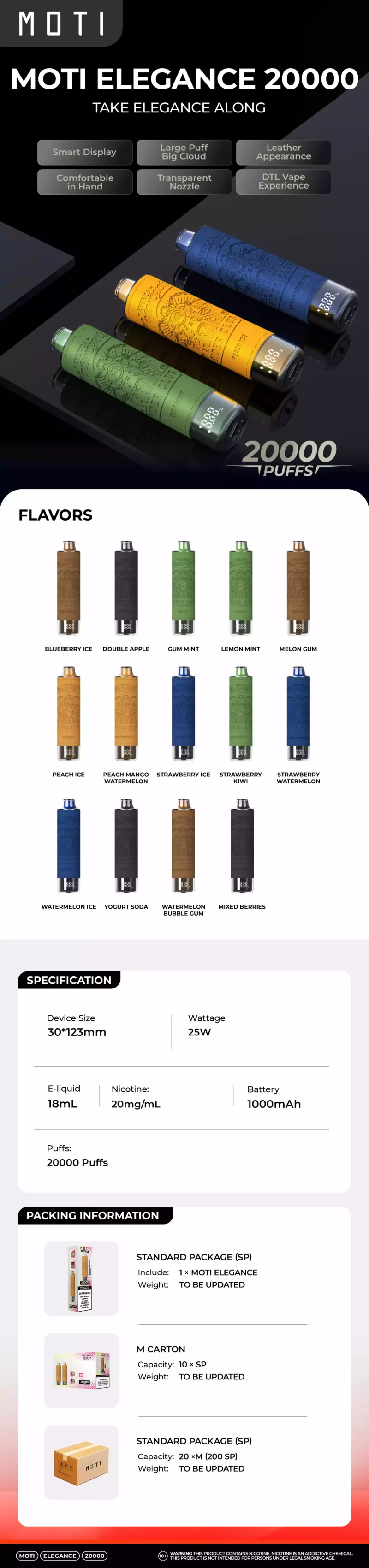 MOTI ELEGANCE 20000 Puffs Rechargeable 2% 5% Low Nicotine Disposable Vapes Pen Bulk Buy Wholesale Bulk Buy 20k Original Shipping (5)