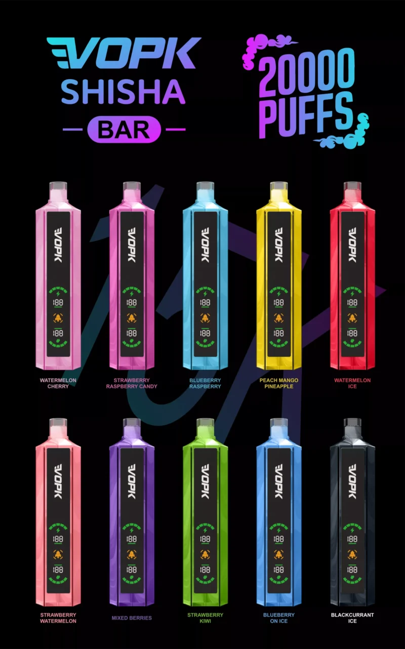 VOPK Shisha BAR 20000 Puffs Rechargeable Disposable Vape Pen Wholesale 0% 2% 3% 5% Low Nicotine LED Screen Original Shipping Bulk Buy Best Price (1)