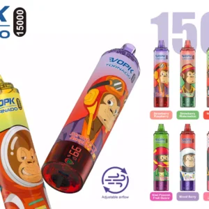 VOPK TORNADO 15000 Puffs Bulk Buy Rechargeable 0% 2% 3% 5% Low Nicotine Disposable Vape Wholesale Adjustable air LED Display 2025 Hot