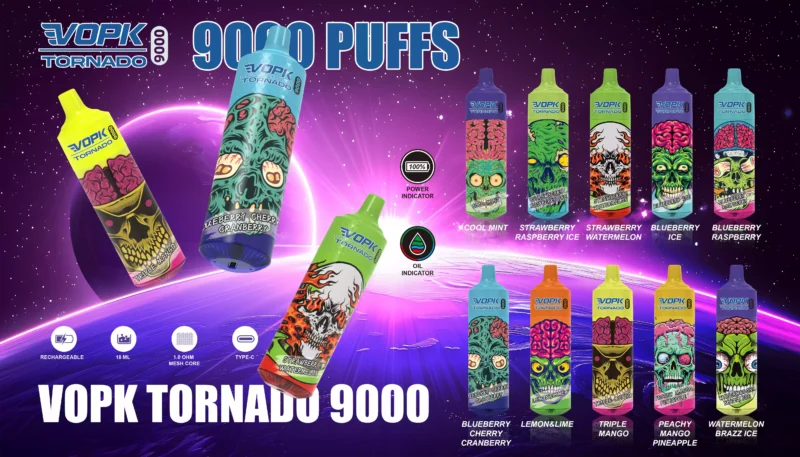 VOPK TORNADO 9000 Puffs 0% 2% 3% 5% Low Nicotine Rechargeable Disposable Vape Wholesale 600 Mah Bottom LED 2025 Hot Original Factory (12)